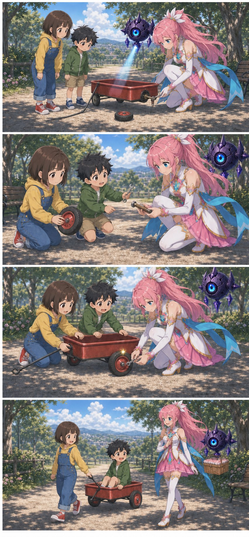ASTRA helps MINA and JUN repair their red wagon
