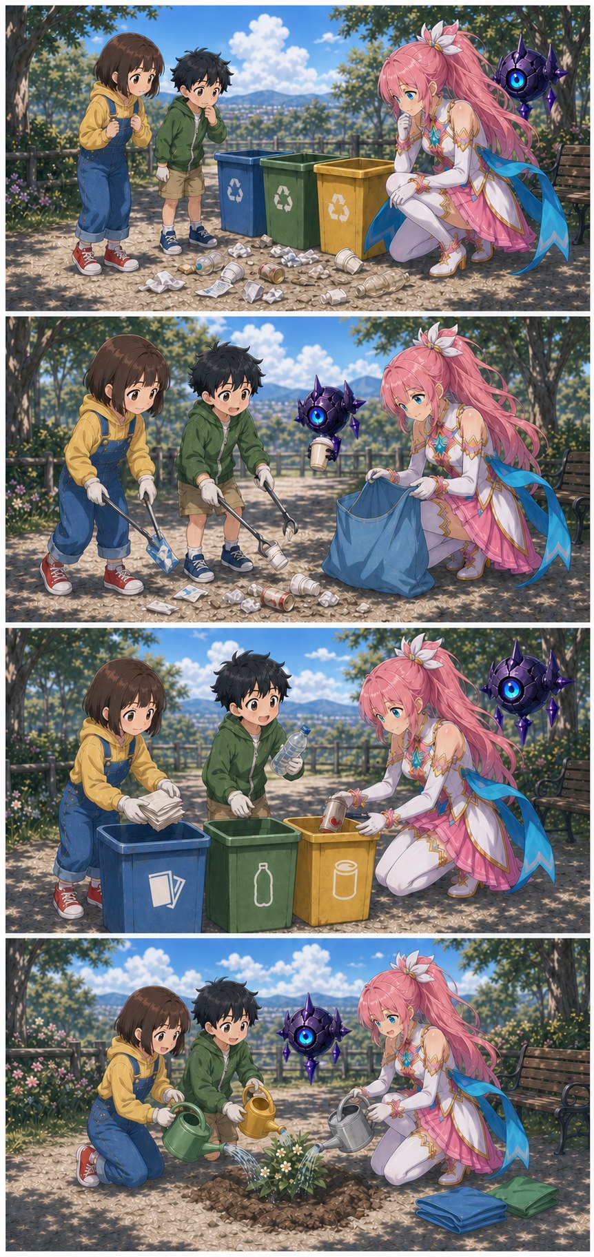 ASTRA, MINA, JUN, and SCOUT clean and recycle litter in the park