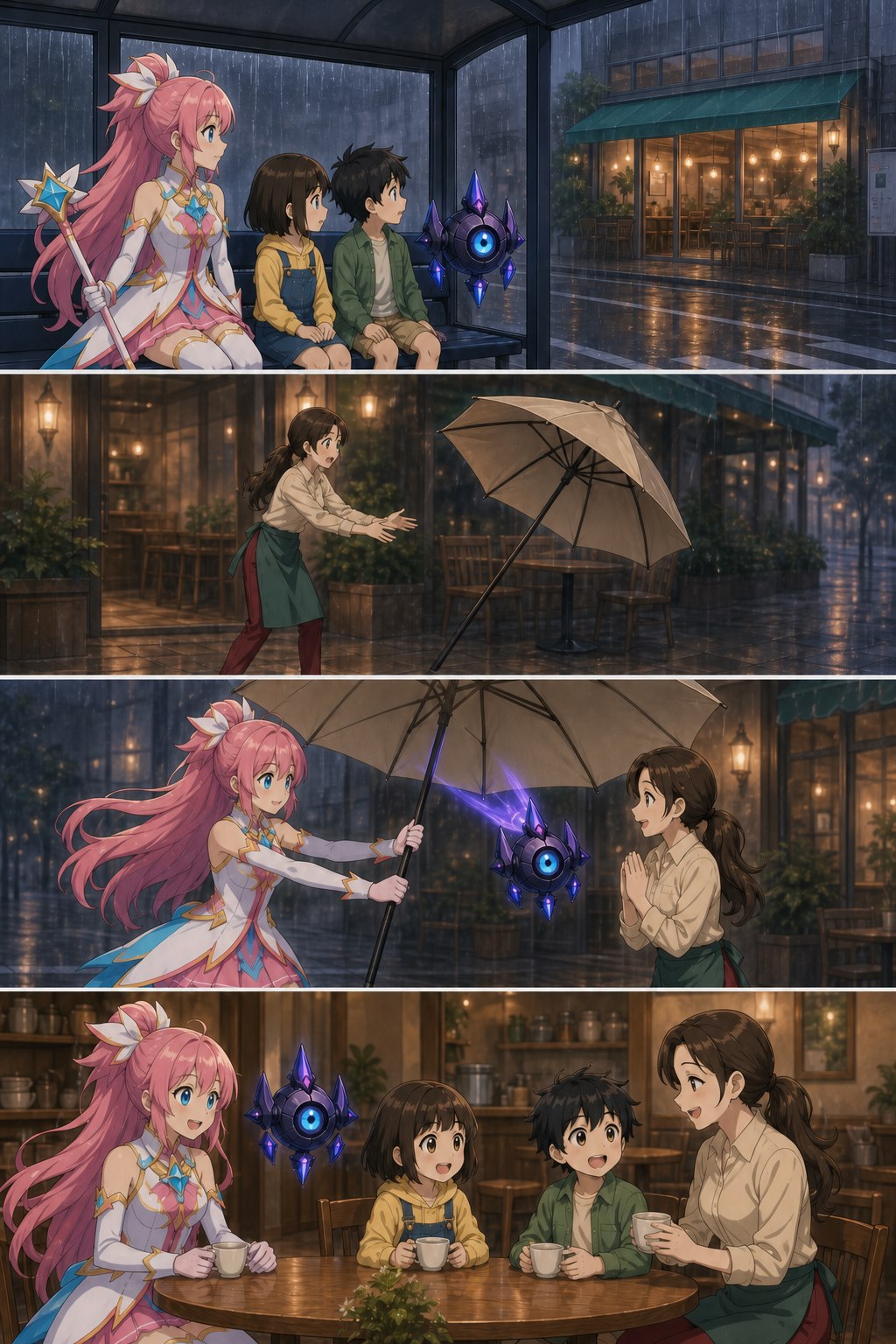 ASTRA safely catches a windblown café umbrella before it reaches MRS. HAN
