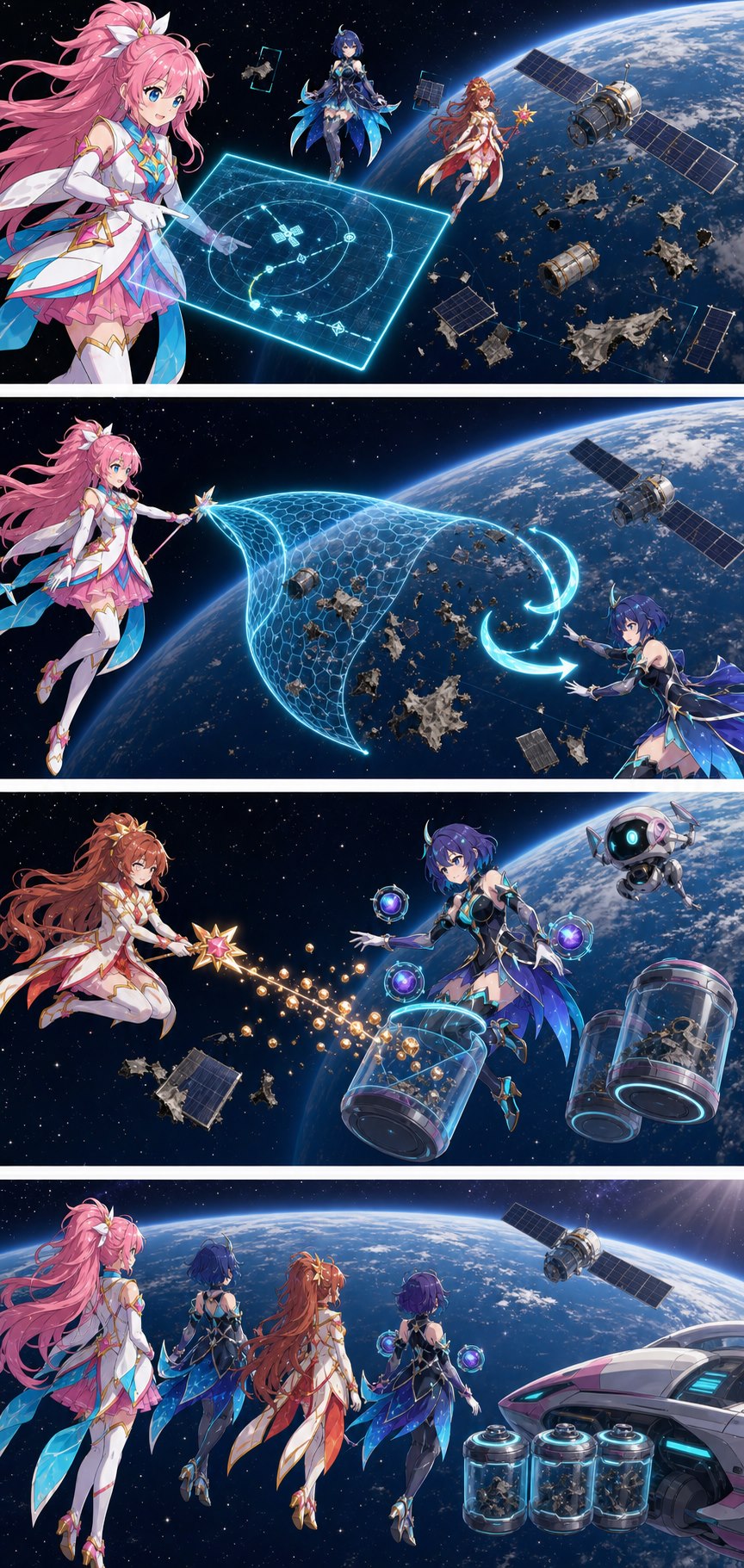 ASTRA leads her friends in a safe cleanup of space debris near Earth